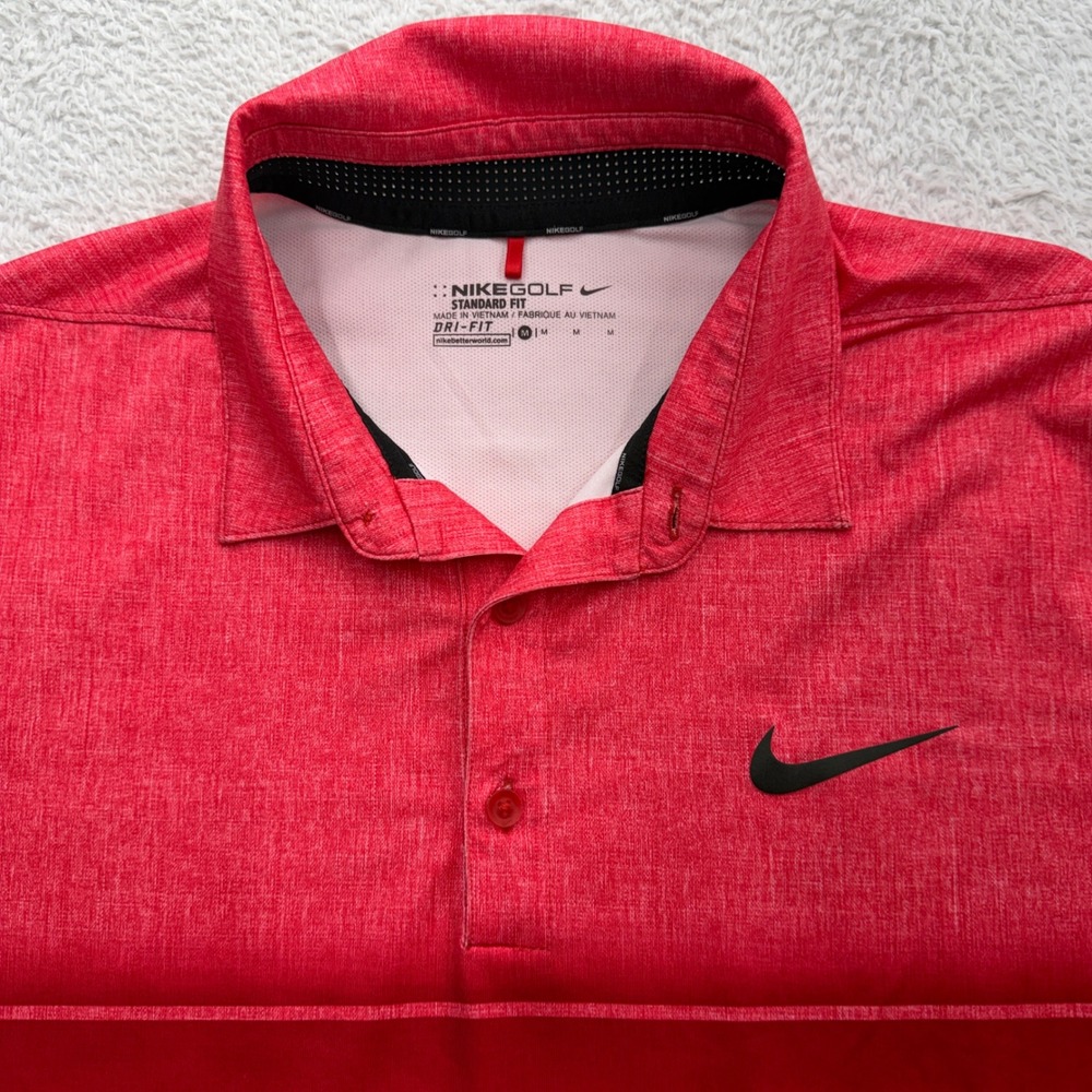 Nike Golf Mens Dri-FIT Red Gradient Heathered Polo Shirt Medium Standard Fit - Picture 2 of 8